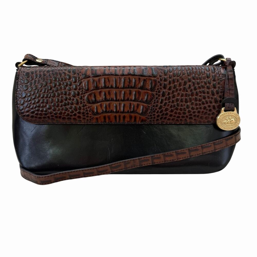 Brahmin Daria Crocodile Embossed Leather Baguette Crossbody Shoulder Bag